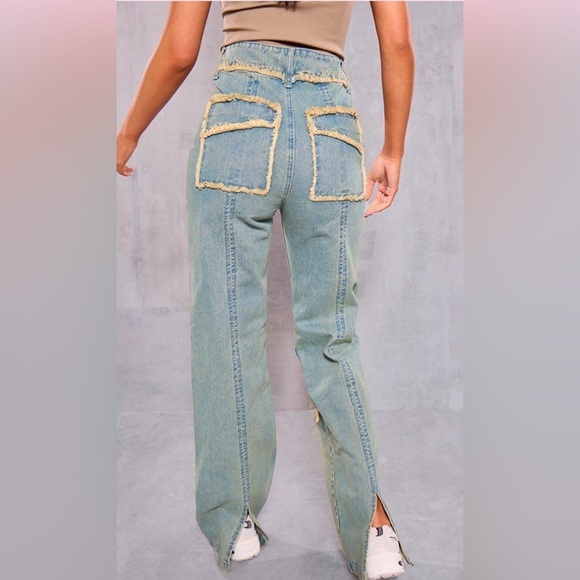 PrettyLittleThing Tall Distressed Detail High Waist Wide Leg Jeans Women’s Size4 - Picture 2 of 13